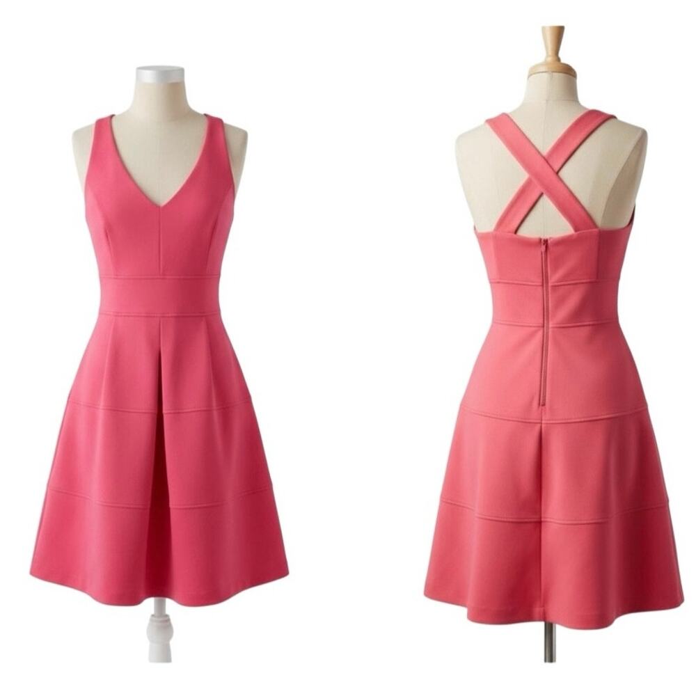 Jessica Simpson Pink Crisscross Back V-Neck Sleeveless Fit & Flare Dress Sz 8 - Picture 2 of 13
